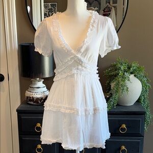 TRIXXI White Boho Ruffle Tiered Mini Dress Size Small